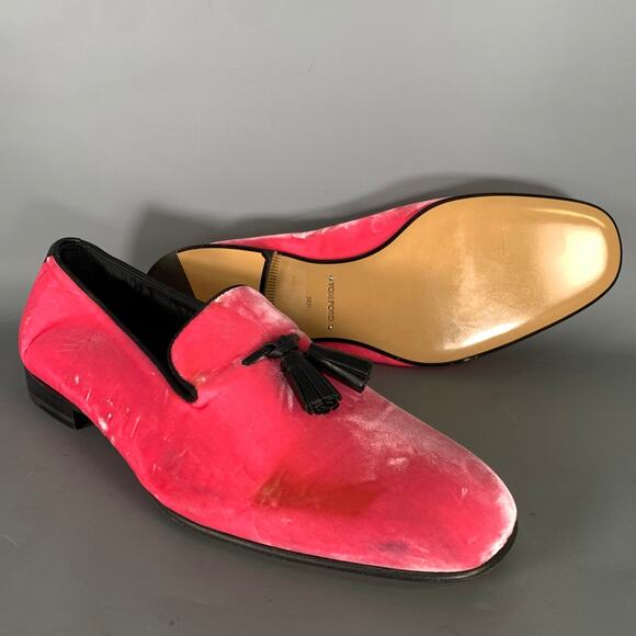 TOM FORD Size 10.5 Pink Black Velvet Tassels Loafers main image 2